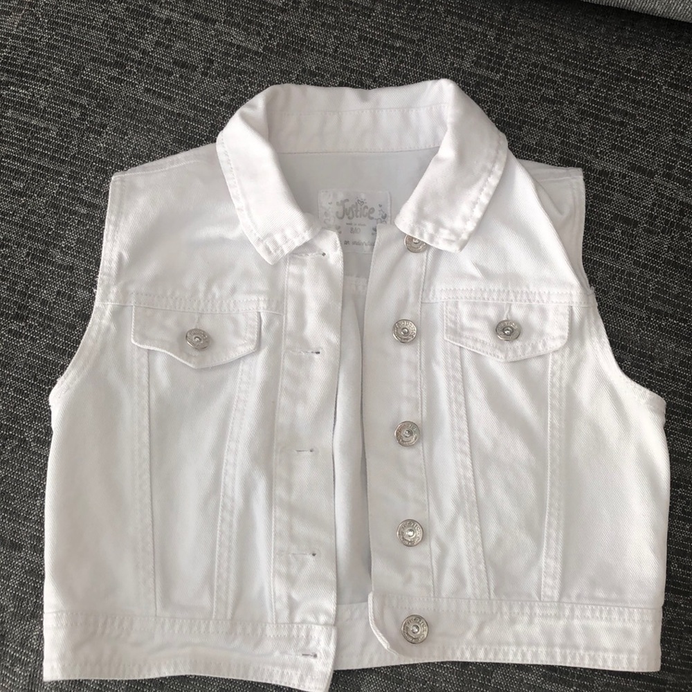 Justice girls white denim vest